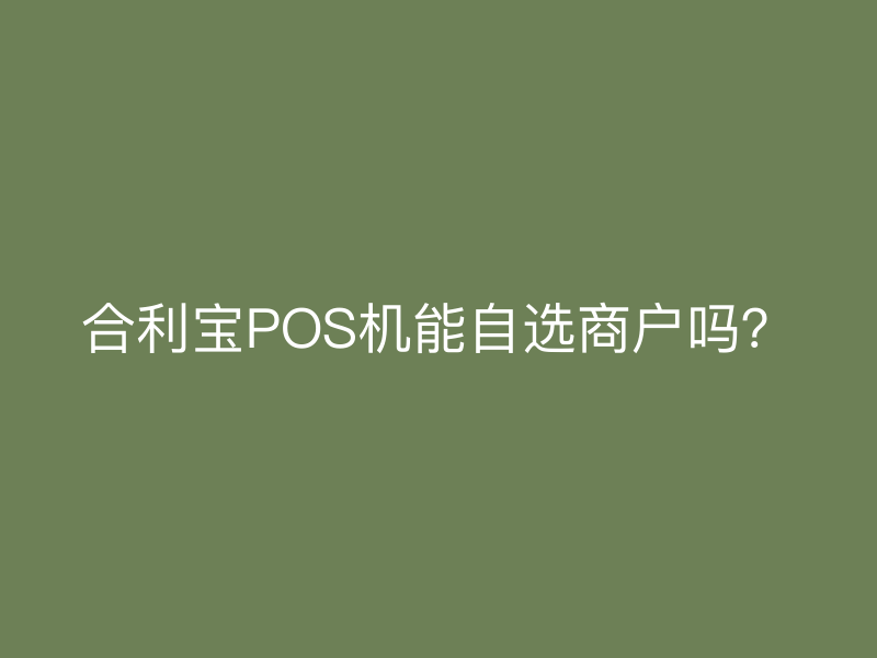 屹掌柜POS机能自选商户吗？