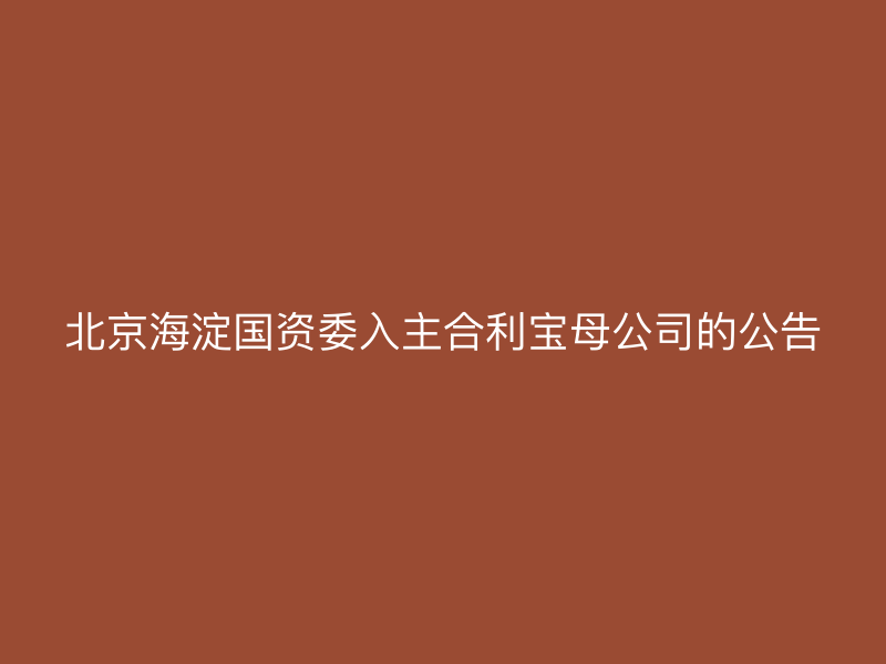 北京海淀国资委入主屹掌柜母公司的公告