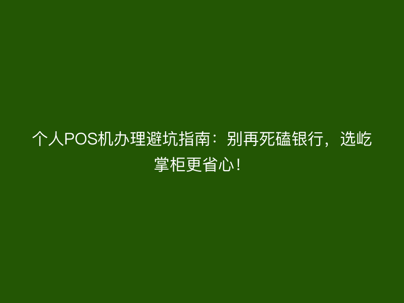 个人POS机办理避坑指南：别再死磕银行，选屹掌柜更省心！